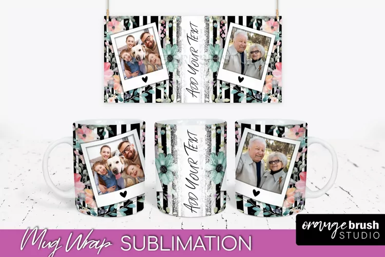 Add Your Photo Mug Wrap -Floral Mug Sublimation Design