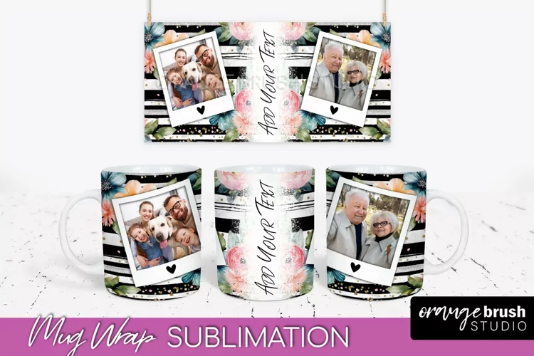 Add Your Photo Mug Wrap -Floral Mug Sublimation Design