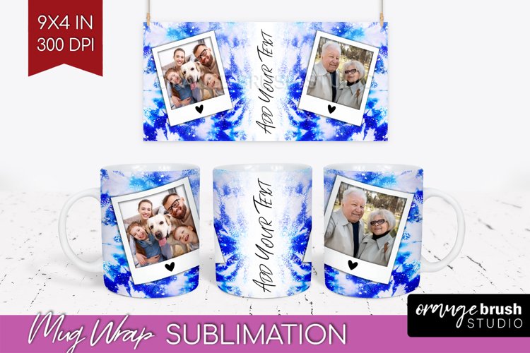 Winter Photo Frame Mug Wrap - Tie Dye Mug Sublimation example image 1