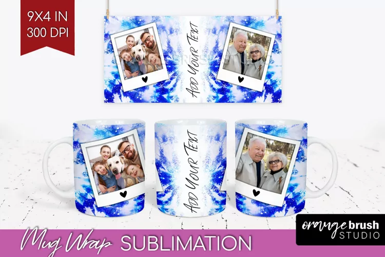 Winter Photo Frame Mug Wrap - Tie Dye Mug Sublimation