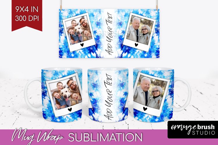 Winter Photo Frame Mug Wrap - Tie Dye Mug Sublimation example image 1