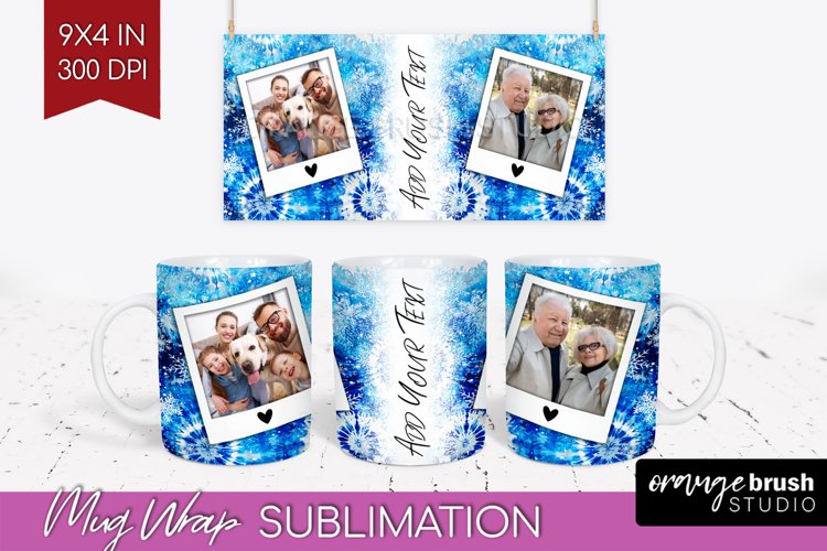 Winter Photo Frame Mug Wrap - Tie Dye Mug Sublimation example image 1