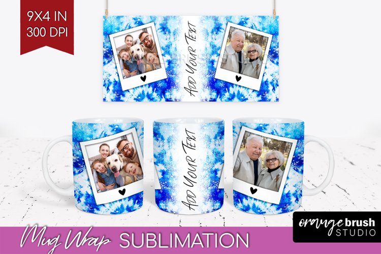 Winter Photo Frame Mug Wrap - Tie Dye Mug Sublimation example image 1