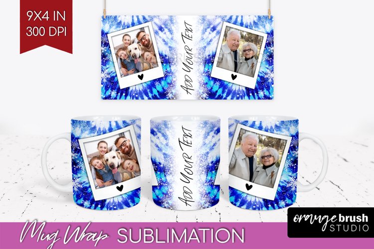 Winter Photo Frame Mug Wrap - Tie Dye Mug Sublimation example image 1