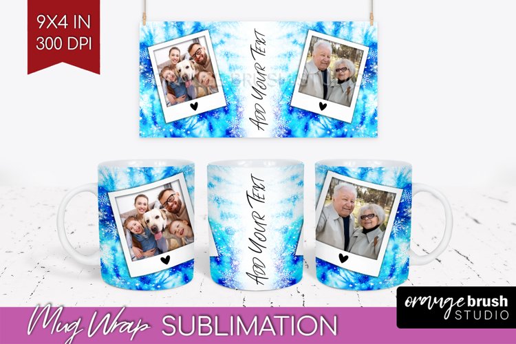 Winter Photo Frame Mug Wrap - Tie Dye Mug Sublimation example image 1