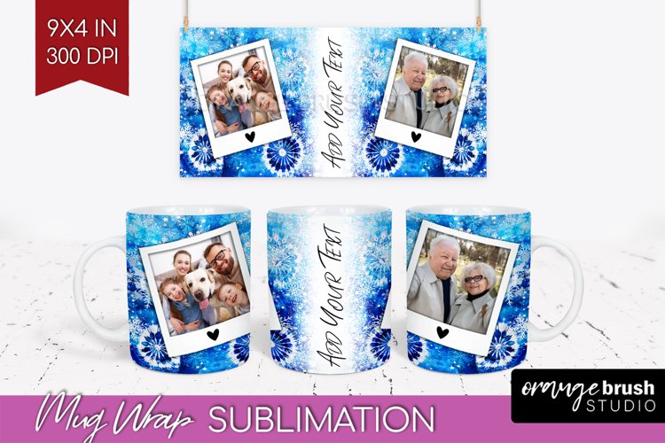 Winter Photo Frame Mug Wrap - Tie Dye Mug Sublimation example image 1