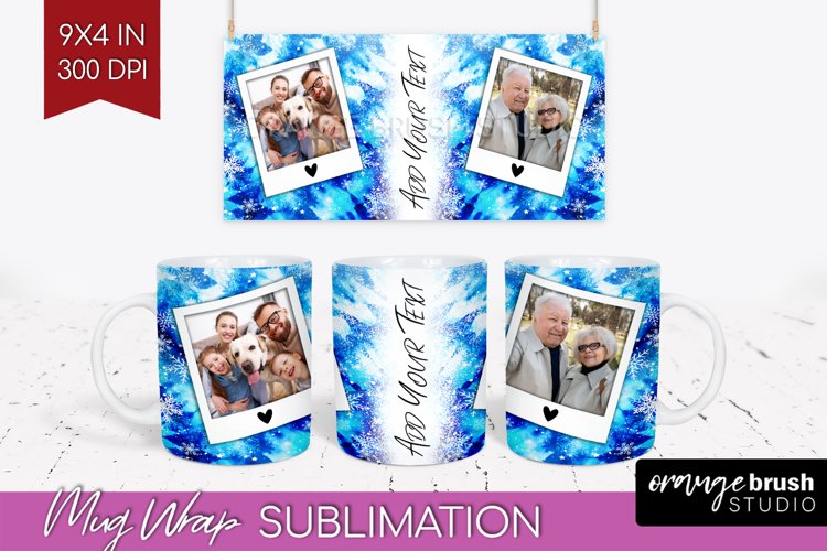 Winter Photo Frame Mug Wrap - Tie Dye Mug Sublimation example image 1