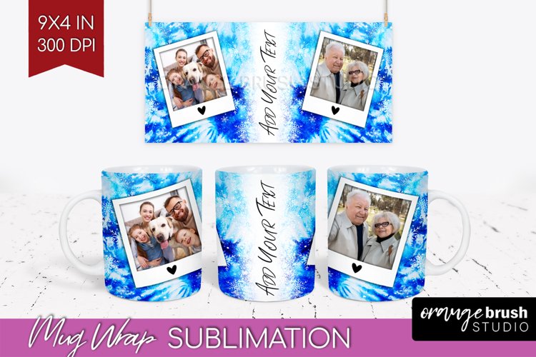 Winter Photo Frame Mug Wrap - Tie Dye Mug Sublimation example image 1