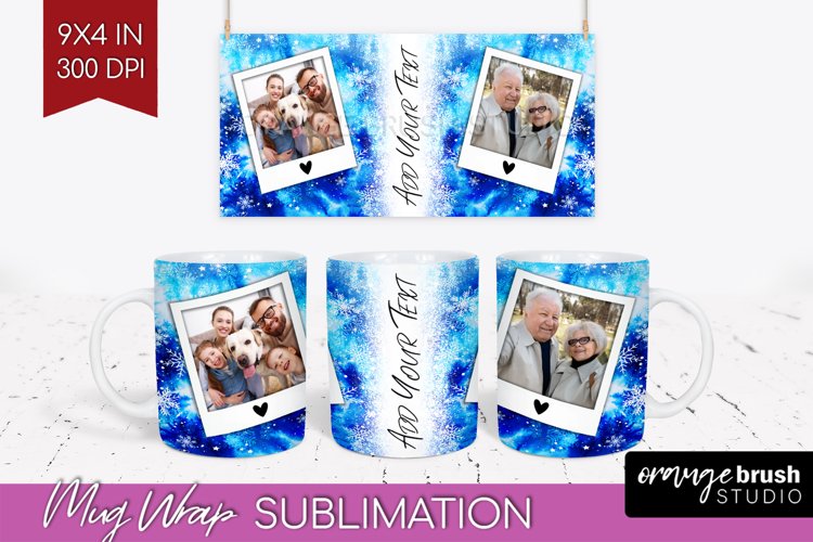 Winter Photo Frame Mug Wrap - Tie Dye Mug Sublimation example image 1