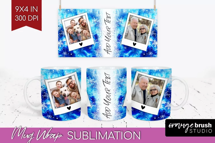 Winter Photo Frame Mug Wrap - Tie Dye Mug Sublimation
