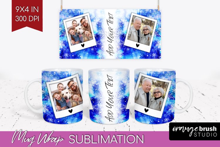 Winter Photo Frame Mug Wrap - Tie Dye Mug Sublimation example image 1