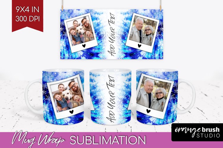 Winter Photo Frame Mug Wrap - Tie Dye Mug Sublimation example image 1