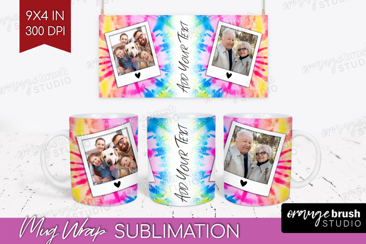 Tie Dye Photo Mug Wrap PNG - Rainbow Picture Frame Mug