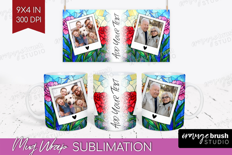 Stained Glass Photo Mug Wrap PNG - Flowers Picture Frame Mug