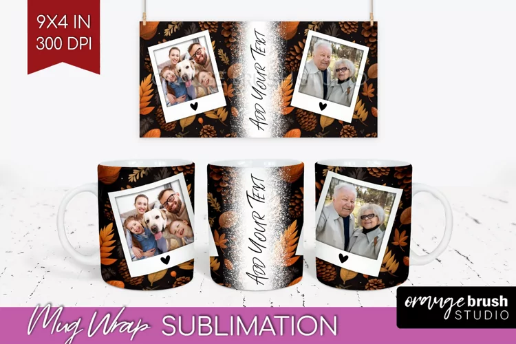 Fall Photo Frame Mug Wrap - Autumn Mug Sublimation