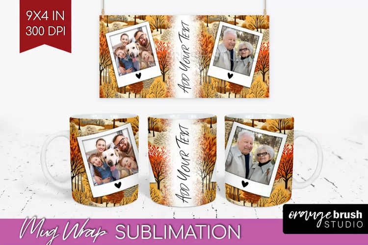 Fall Photo Frame Mug Wrap - Autumn Mug Sublimation