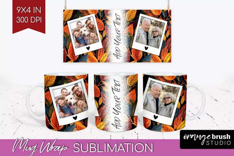 Fall Photo Frame Mug Wrap - Autumn Mug Sublimation