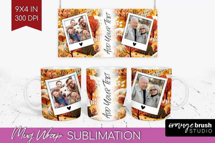 Fall Photo Frame Mug Wrap - Autumn Mug Sublimation