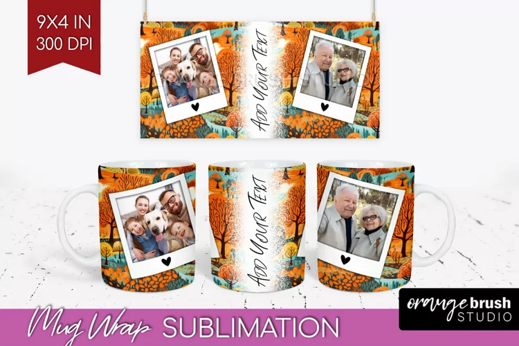 Fall Photo Frame Mug Wrap - Autumn Mug Sublimation
