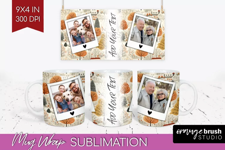 Fall Photo Frame Mug Wrap - Autumn Mug Sublimation