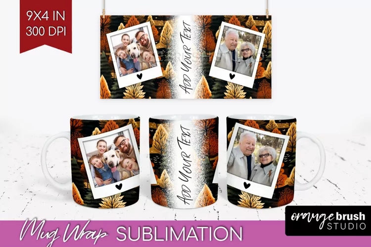 Fall Photo Frame Mug Wrap - Autumn Mug Sublimation