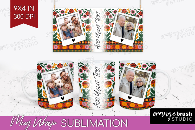 Folk Flowers Photo Mug Wrap PNG - Floral Picture Frame Mug