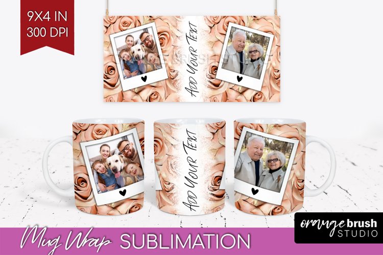 Rose Photo Mug Wrap PNG - Floral Picture Frame Mug