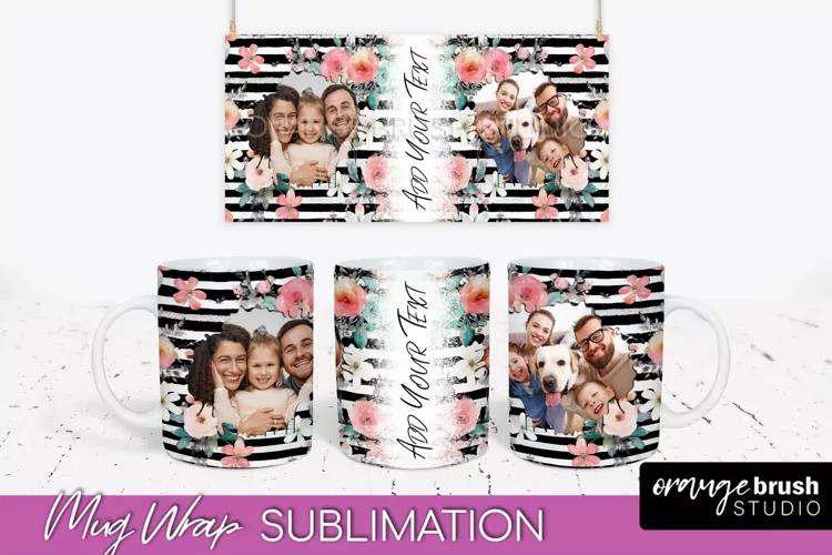Add Your Photo Mug Wrap -Floral Mug Sublimation Design