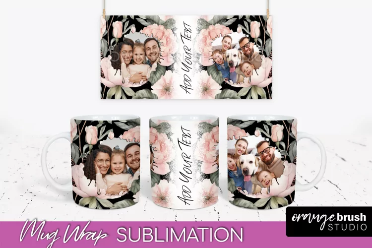 Add Your Photo Mug Wrap -Floral Mug Sublimation Design