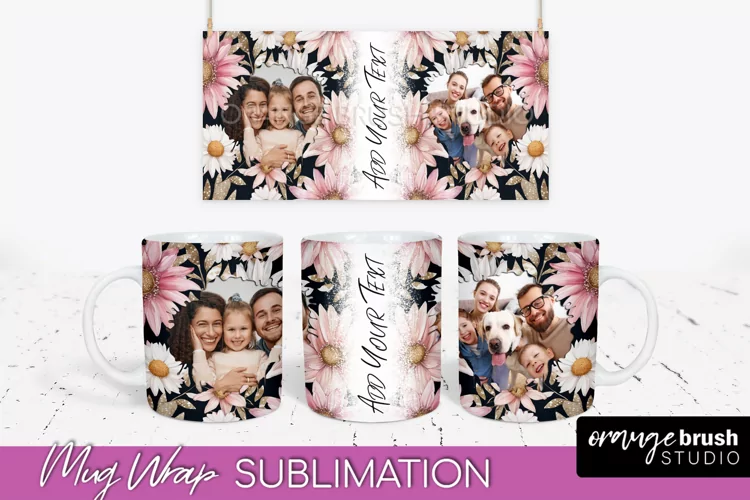 Add Your Photo Mug Wrap -Floral Mug Sublimation Design