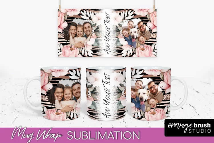 Add Your Photo Mug Wrap -Floral Mug Sublimation Design