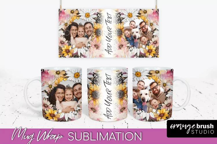 Add Your Photo Mug Wrap -Floral Mug Sublimation Design