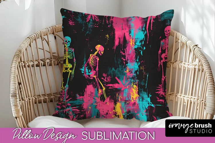 Neon Halloween Pillow Sublimation - Spooky Pillow Cover