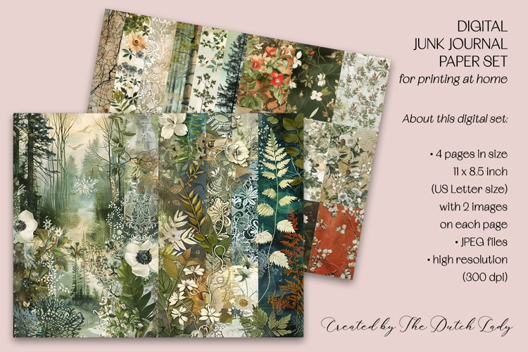 Woodland Impressions Printable Junk Journal Half Page Papers
