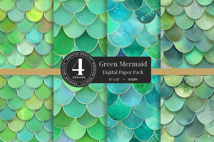 Green Mermaid Scale Digital Paper Pack