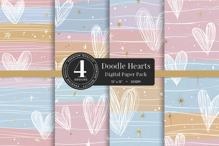 Doodle Hearts Digital Paper Pack