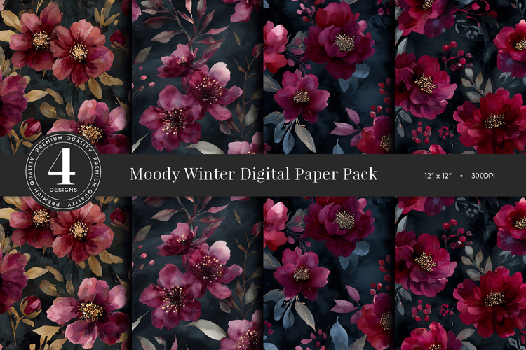 Moody Winter Floral Digital Paper Pack