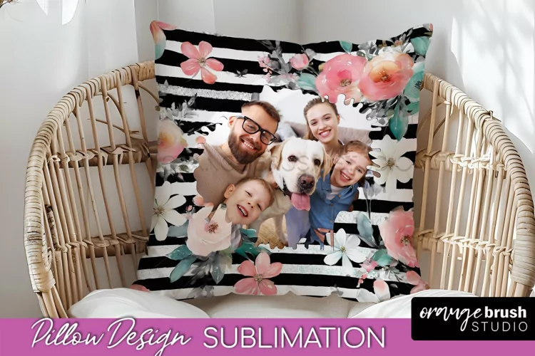 Family Photo Frame Pillow Sublimation - Floral Pillow Cover