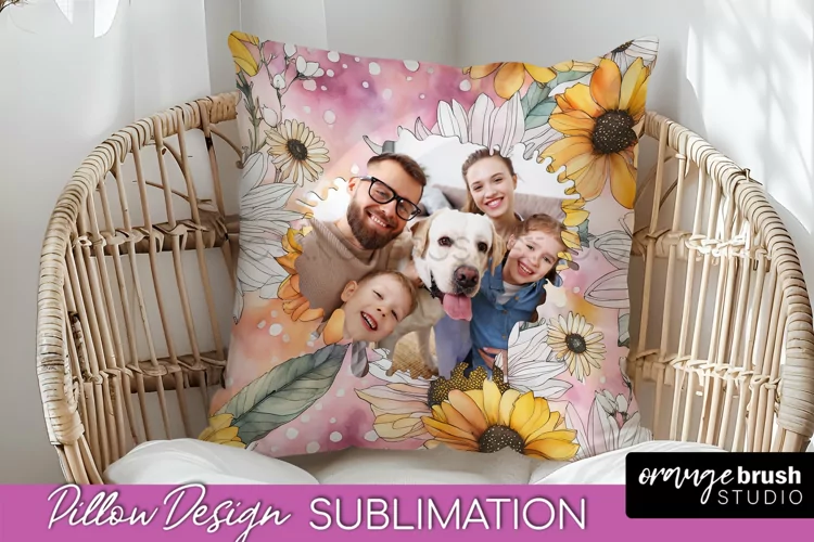 Family Photo Frame Pillow Sublimation - Floral Pillow Cover