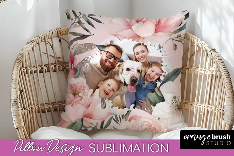 Family Photo Frame Pillow Sublimation - Floral Pillow Cover