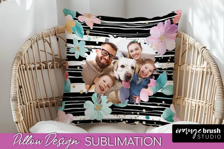 Family Photo Frame Pillow Sublimation - Floral Pillow Cover