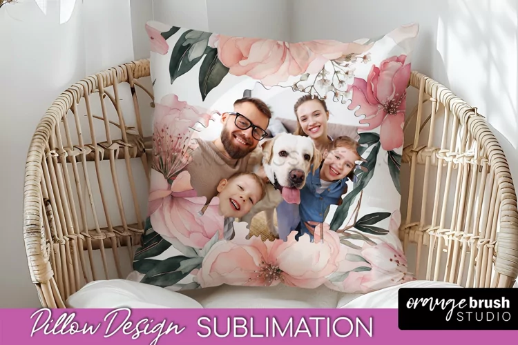 Family Photo Frame Pillow Sublimation - Floral Pillow Cover