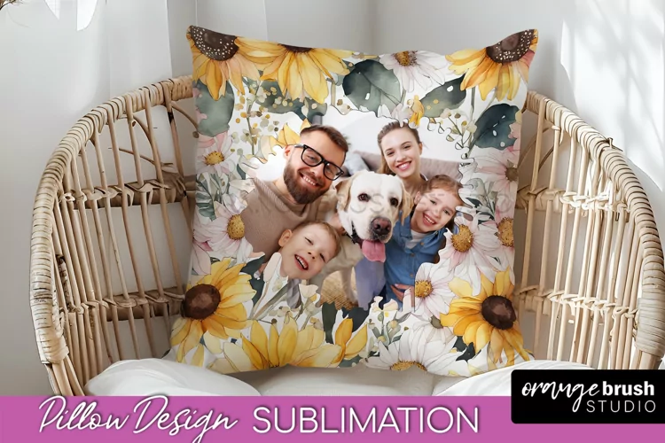 Family Photo Frame Pillow Sublimation - Floral Pillow Cover