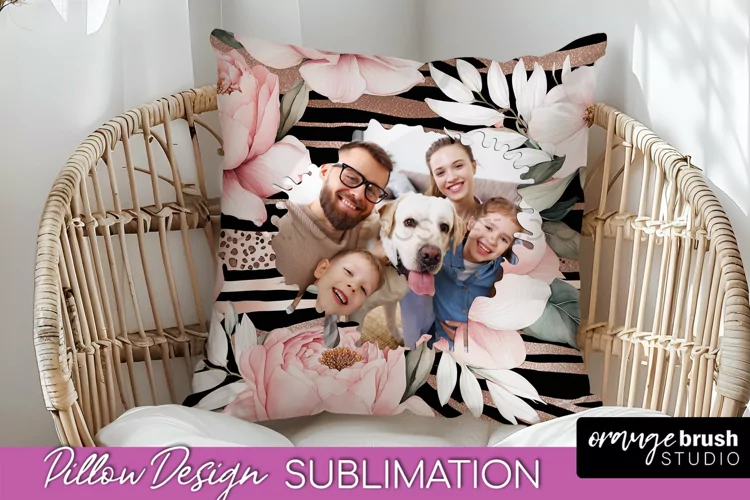 Family Photo Frame Pillow Sublimation - Floral Pillow Cover
