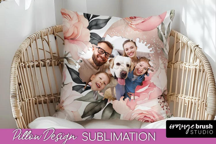 Family Photo Frame Pillow Sublimation - Floral Pillow Cover