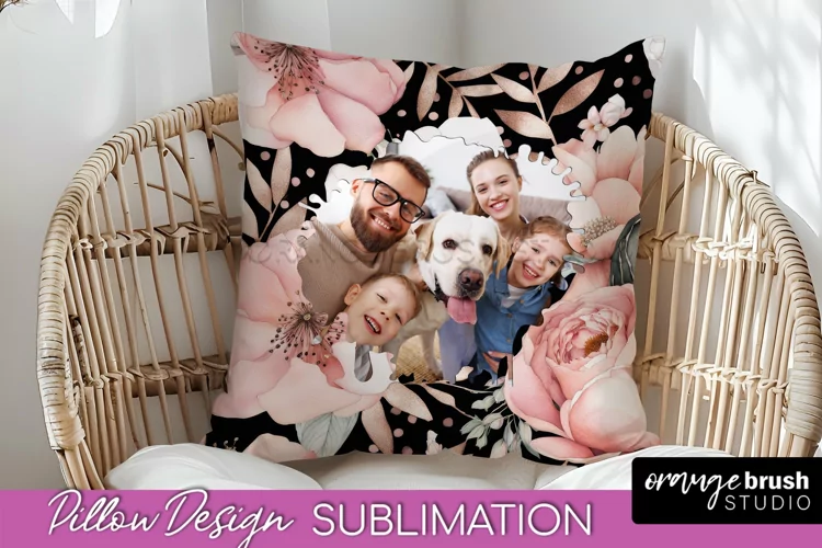 Family Photo Frame Pillow Sublimation - Floral Pillow Cover