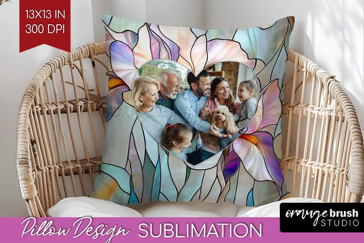Stained Glass Photo Pillow PNG - Flowers Picture Frame Cover