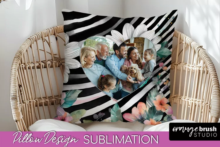 Family Photo Frame Pillow Sublimation - Floral Pillow Cover