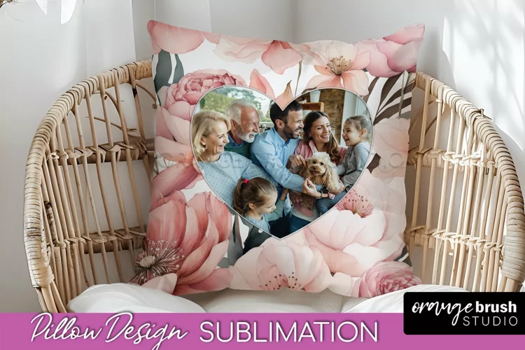 Family Photo Frame Pillow Sublimation - Floral Pillow Cover