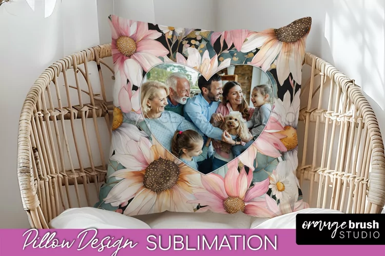 Family Photo Frame Pillow Sublimation - Floral Pillow Cover